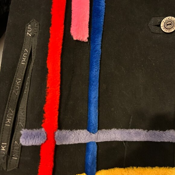 ZUKI Sz M/L Black Sheared Beaver w/Suede & Abstract Design Reversible Coat Jkt - Picture 7 of 14